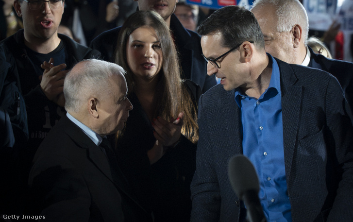 Mateusz Morawiecki és Jaroslaw Kaczynski 2023. október 13-án