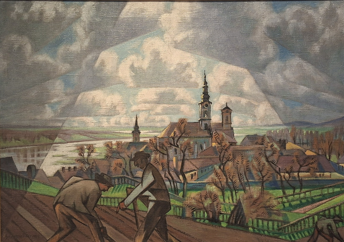 Boromisza Tibor: Szentendre látképe ásó parasztokkal, 1922, olaj, vászon, 55 × 77,5 cm