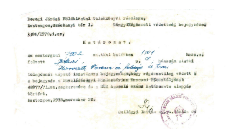 Az 1978 óta régészetileg védett ingatlan irata