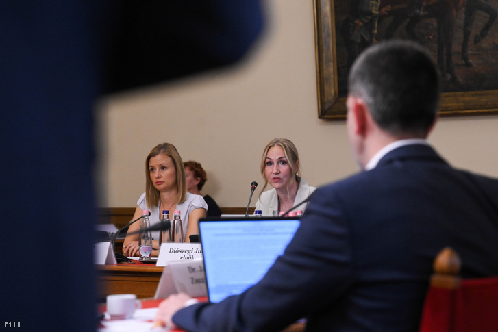 Diószegi Judit, a bizottság Tisza párti elnöke (k) és Dúró Dóra (Mi Hazánk) alelnök (b) az Országgyűlés Gyermekvédelem Rendszerszintű Válságát Feltáró Vizsgálóbizottságának ülésén 2026. szeptember 9-én
