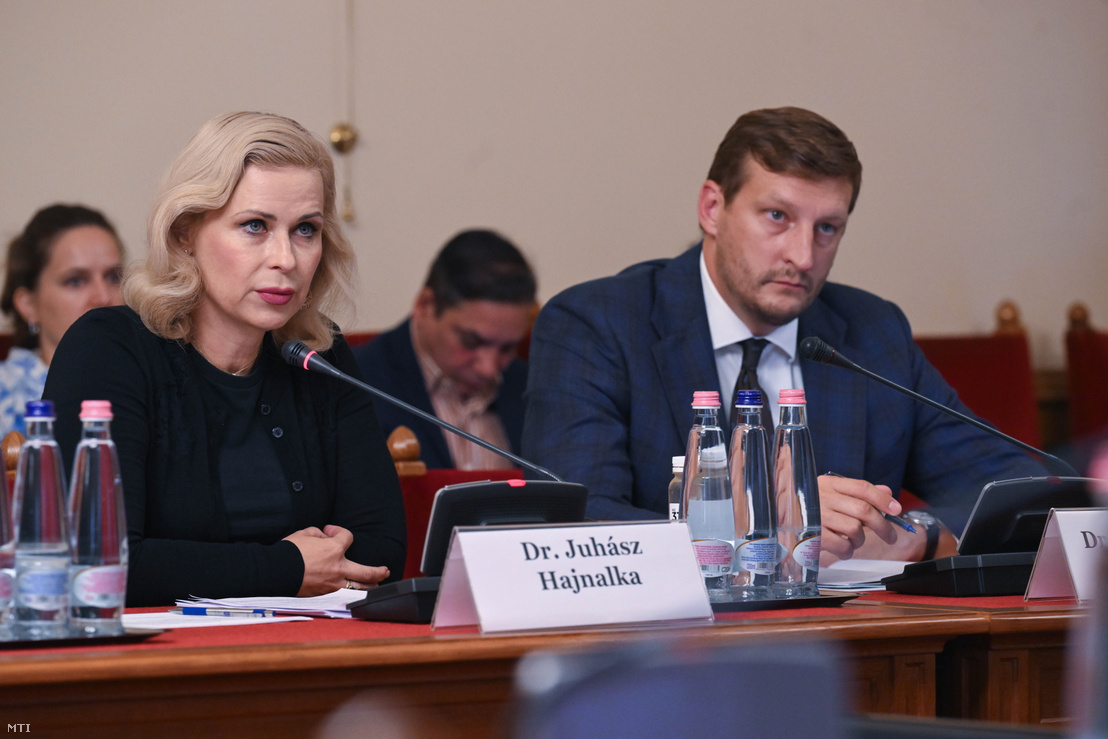 Juhász Hajnalka KDNP-s és Panyi Miklós fideszes bizottsági tag az Országgyűlés Gyermekvédelem Rendszerszintű Válságát Feltáró Vizsgálóbizottságának ülésén 2026. szeptember 9-én