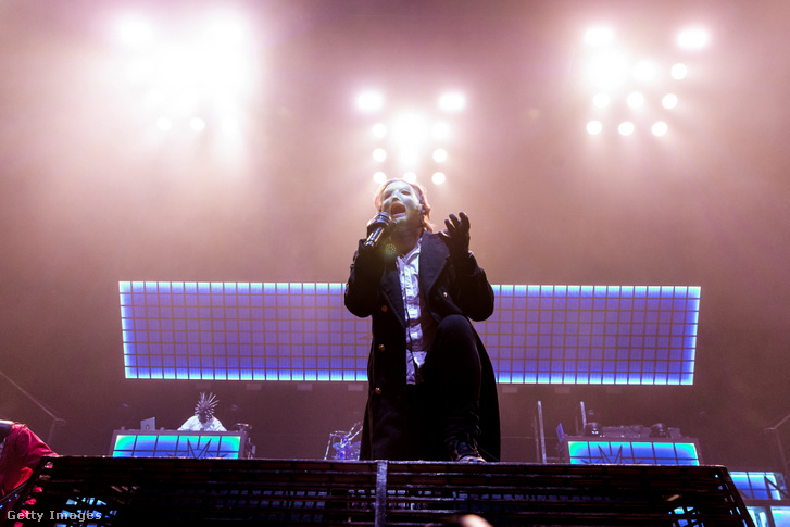 Corey Taylor, a Slipknot énekese koncert közben a stockholmi Ericsson Globe Arénában 2020. február 21-én