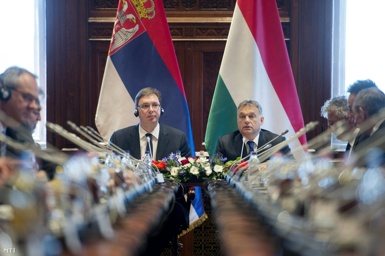 Aleksandar Vučić szerb kormányfő és Orbán Viktor miniszterelnök a magyar-szerb kormányülésen.