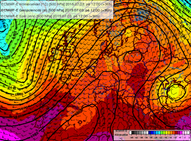Az 5500 m magasságban jellemző hőmérsékleti és áramlási viszonyok Európa légterében. A narancssárga és a piros színnel ábrázolt terület - amit meleg levegő tölt ki - nagyon hasonlít a görög ábécé utolsó betűjére, az "Ω"-ra, amiről az időjárási helyzet a nevét is kapta.