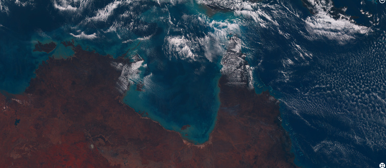 A Carpentaria-öböl Ausztráliánál a Himawari-8 műhold fényképén.