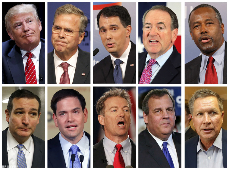 Republikánus jelöltek (Donald Trump, Jeb Bush, Scott Walker, Mike Huckabee, Ben Carson, Ted Cruz, Marco Rubio, Rand Paul, Chris Christie és John Kasich