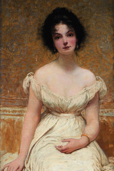 Lotz Károly: Kornélia fehér ruhában (1901) részlet
