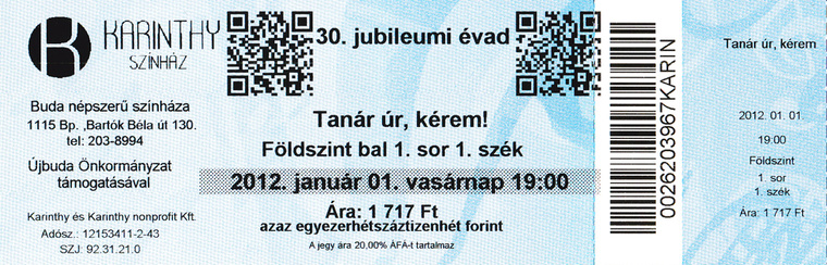 Karinthy Színház, QR-kódú jegy