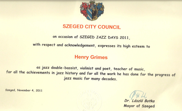 Henry Grimes szegedi oklevele