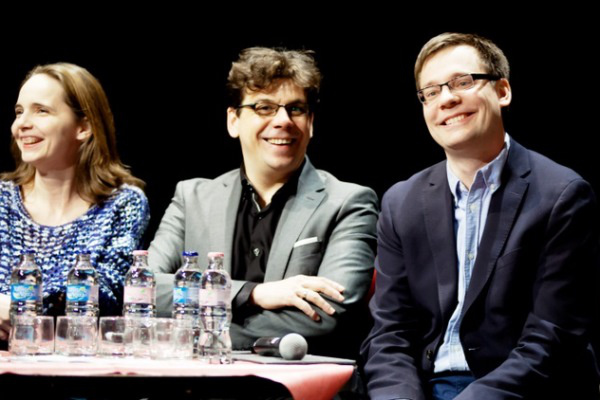 Szabó Borbála, Vida Péter és Litkai Gergely a Thália Humorfesztivál sajtótájékoztatóján