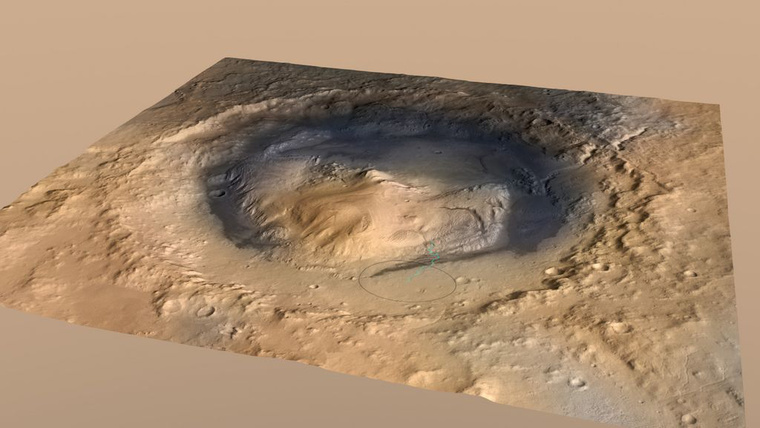 A Gale-kráter a NASA 3D-s domborzati térképén.