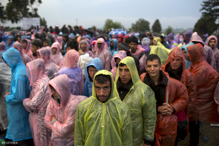 Menekültek várakoznak a horvátországi Tovarnik közelében, miután átlépték a szerb határt